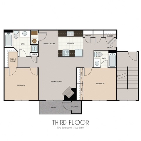 Floor plan for 2 beds, 2 baths, 1017 sqft